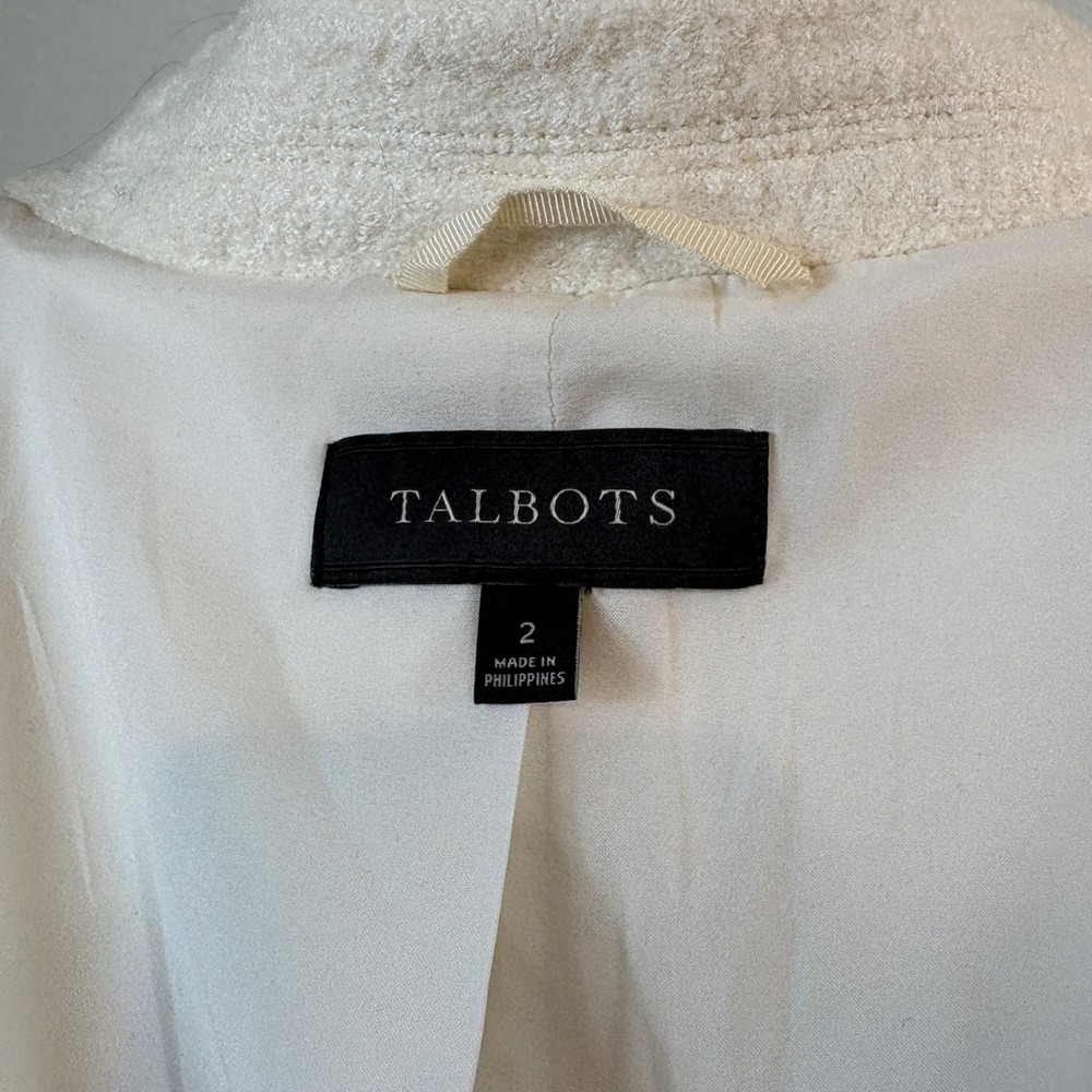 Talbots Blazer Women 2 L Cream Wool Blend Bouclé Notched Stand Collar Old Money - Picture 8 of 10